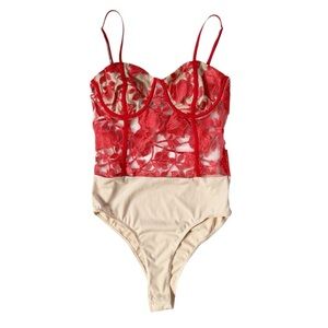 Vintage Charlotte Russe Red Lace Corset Bodysuit